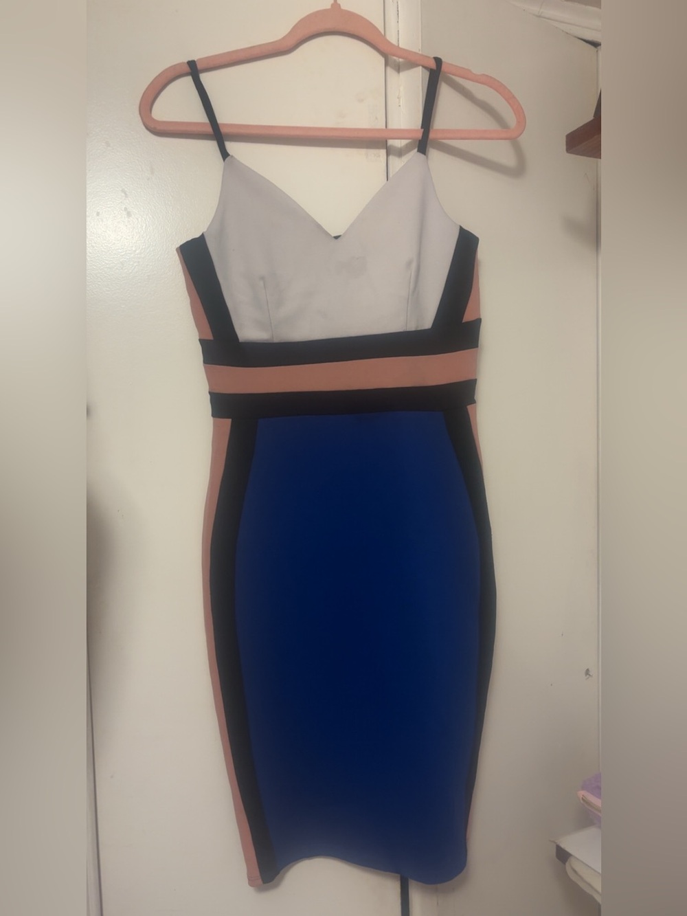 Colorblock Spaghetti-Strap Midi Dress in Blue, White & Pink